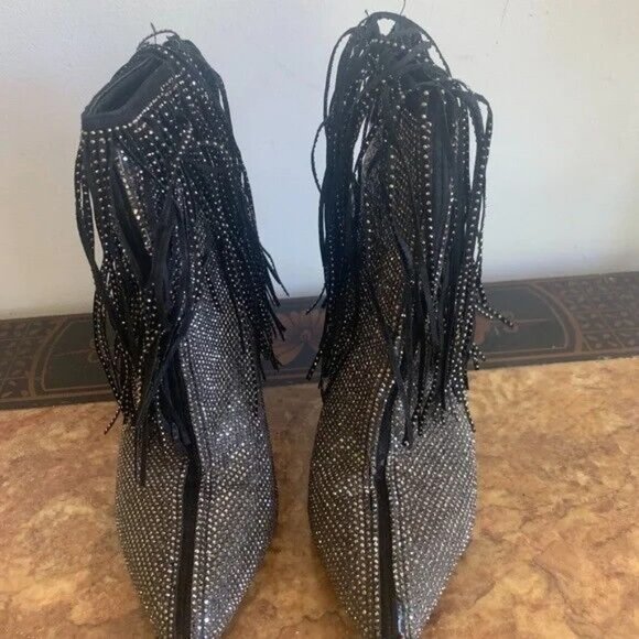 *ANDIAMO AFRINGE SPARKLE FRINGED STILETTO BOOTIE SIZE 6.5 * - Picture 5 of 13